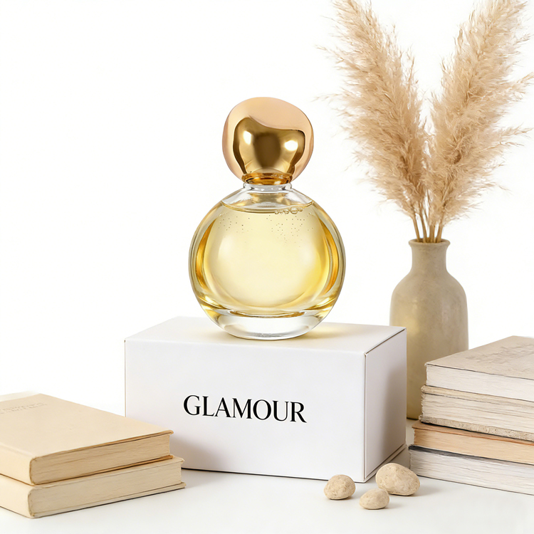  زجاجة عطر زجاجية كروية فاخرة مع غطاء ذهبي لتغليف العطور المخصصة الراقية