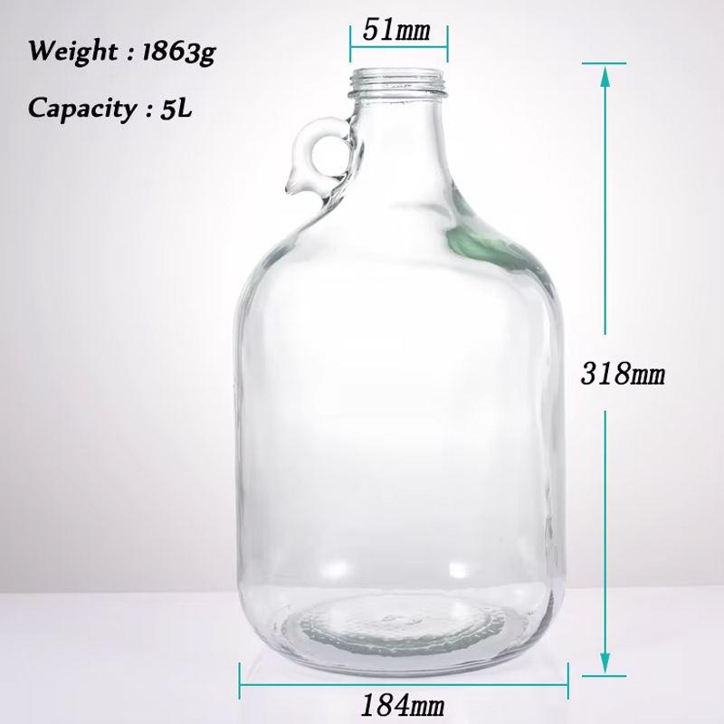 الجملة 5L زجاج Demijohn Carboy مع غطاء لولبي مقبض واحد 