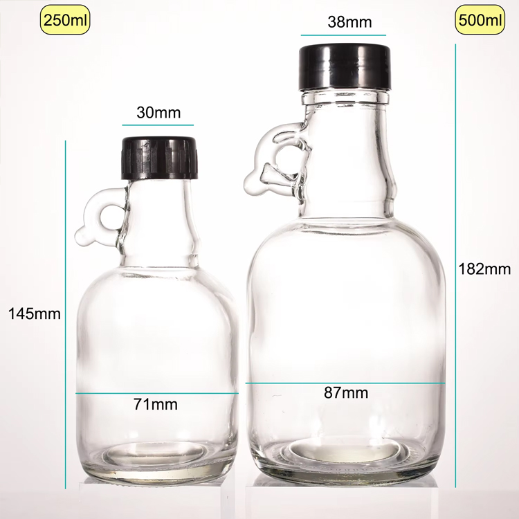 زجاجة شراب القيقب الصغيرة الفارغة للسعال والسكر 250 مل 500 مل بمقبض