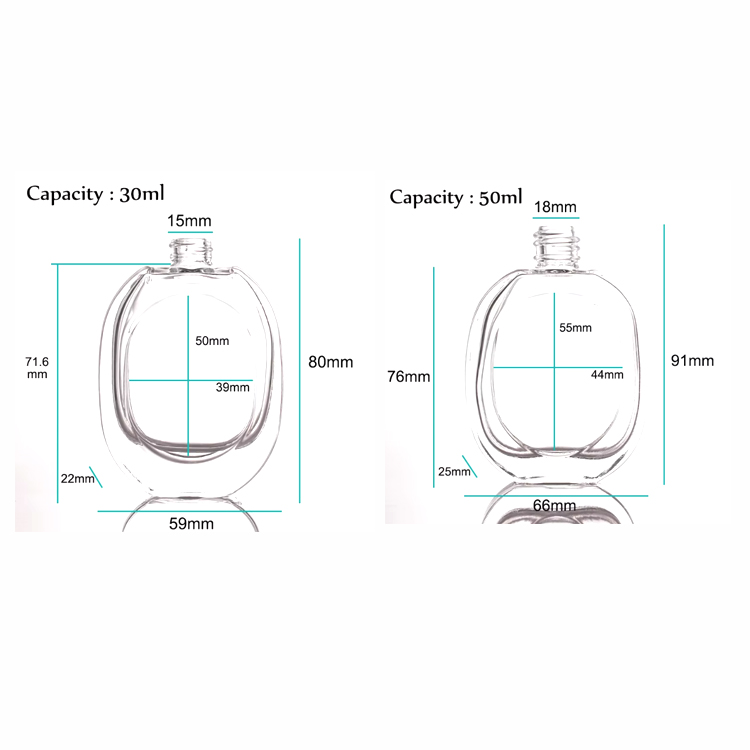 زجاجة عطر فاخرة قابلة لإعادة التدوير 30 مل 50 مل من الزجاج الشفاف المتجمد مع غطاء رش مضخة سوداء