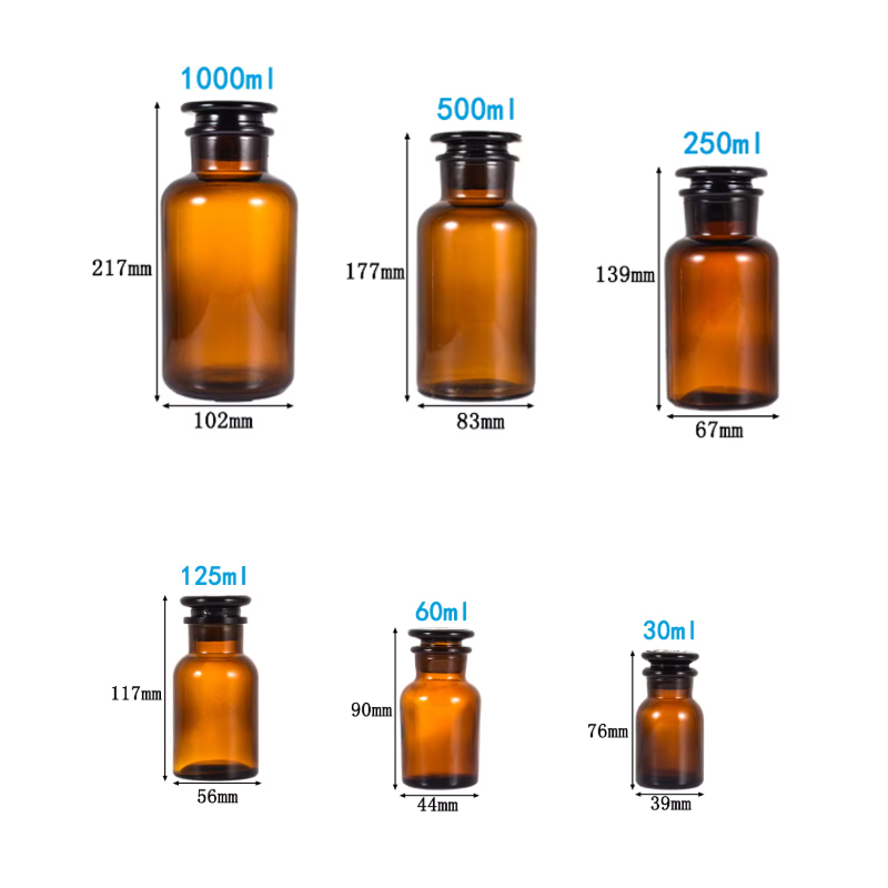 زجاجات صيدلية كاشف زجاجي كيميائي شفاف من العنبر على الطراز العتيق