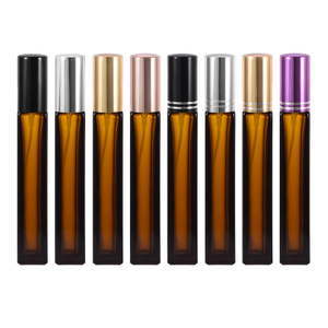 زجاجات رذاذ عطر زجاجية مربعة الشكل محمولة للسفر سعة 10 مل قابلة لإعادة الملء، زجاجة مستحضرات تجميل فارغة باللون الكهرماني