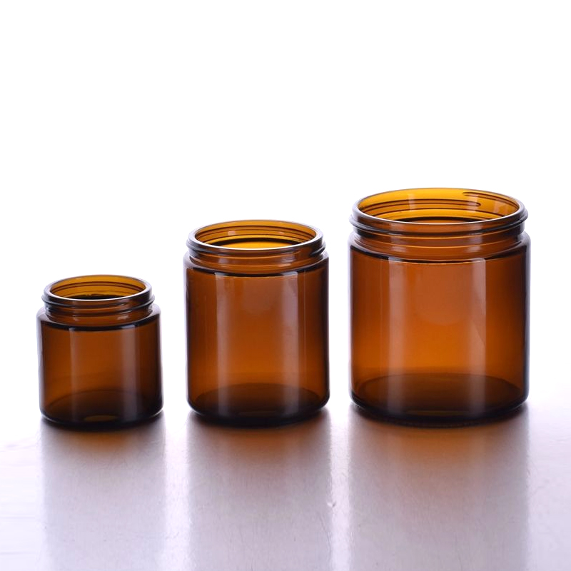 4oz 8oz 16oz العنبر الفاخرة جرة شمعة زجاجية فارغة من جانب مستقيم مع أغطية الألومنيوم المعدنية