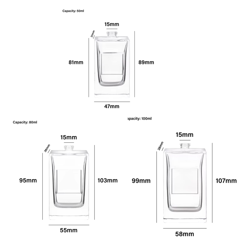 زجاجة عطر فارغة مربعة الشكل فريدة من نوعها 50 مل 80 مل 100 مل مع غطاء بخاخ فاخر