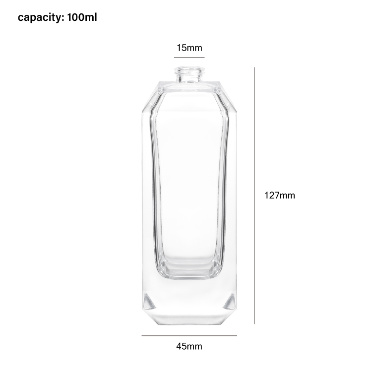 زجاجة عطر زجاجية فاخرة ذات أوجه مع غطاء معدني وقاعدة سميكة وتغليف عطر ممتاز