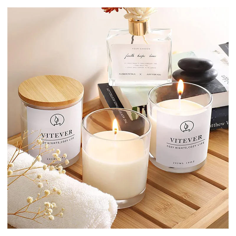 جرة شمعة زجاجية 10 أوقية 12 أوقية مع غطاء