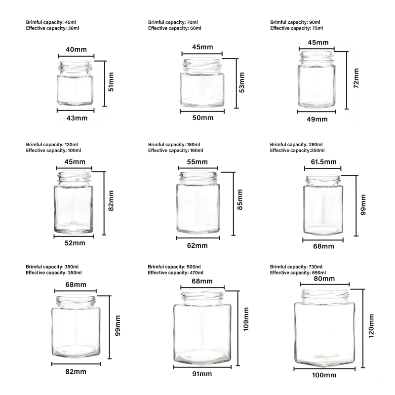 برطمانات زجاجية سداسية ملتوية من الأعلى