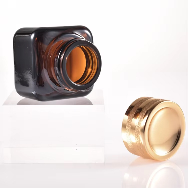 برطمان كريم زجاجي 50 جرام كريم مربع لمستحضرات التجميل للوجه والعين 