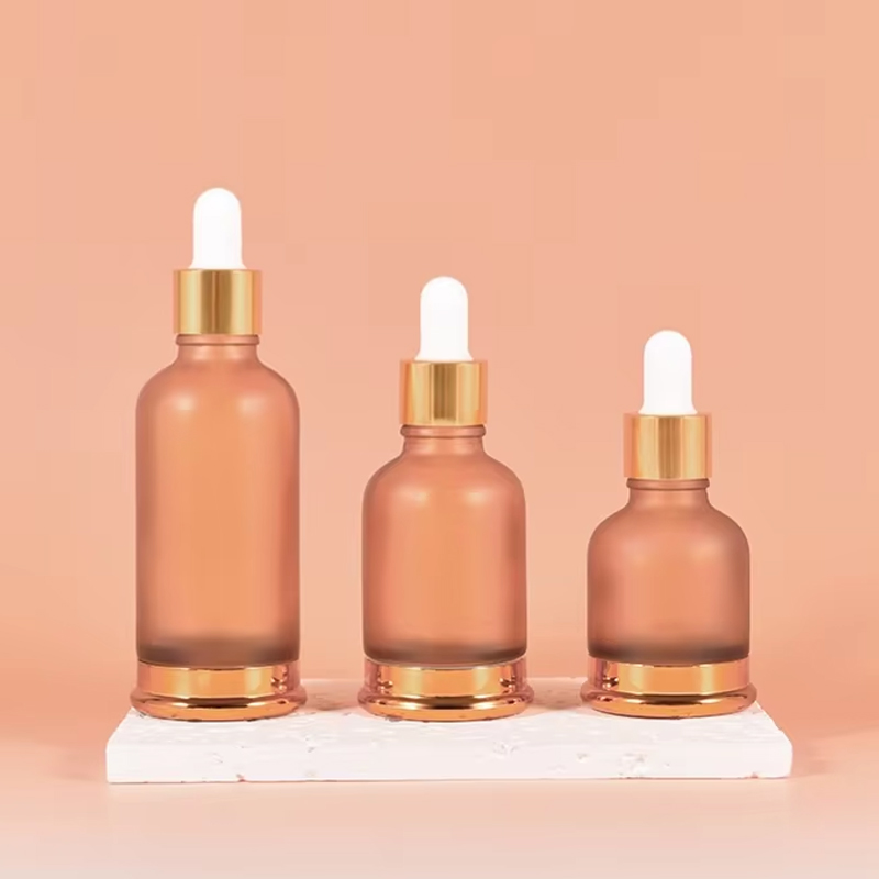 25 مل 35 مل 50 مل زجاجة زيت أساسية من الزجاج الذهبي الأوروبي بغطاء ذهبي