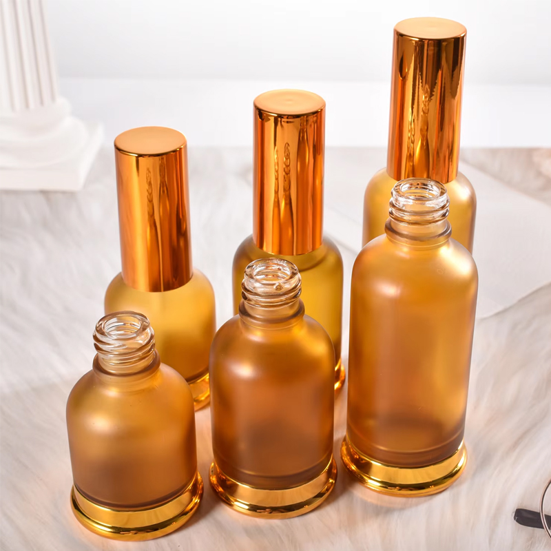 25 مل 30 مل 50 مل زجاجة رذاذ عطر من الزجاج المتجمد البرتقالي مع قاعدة