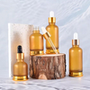 25 مل 35 مل 50 مل زجاجة زيت أساسية من الزجاج الذهبي الأوروبي بغطاء ذهبي