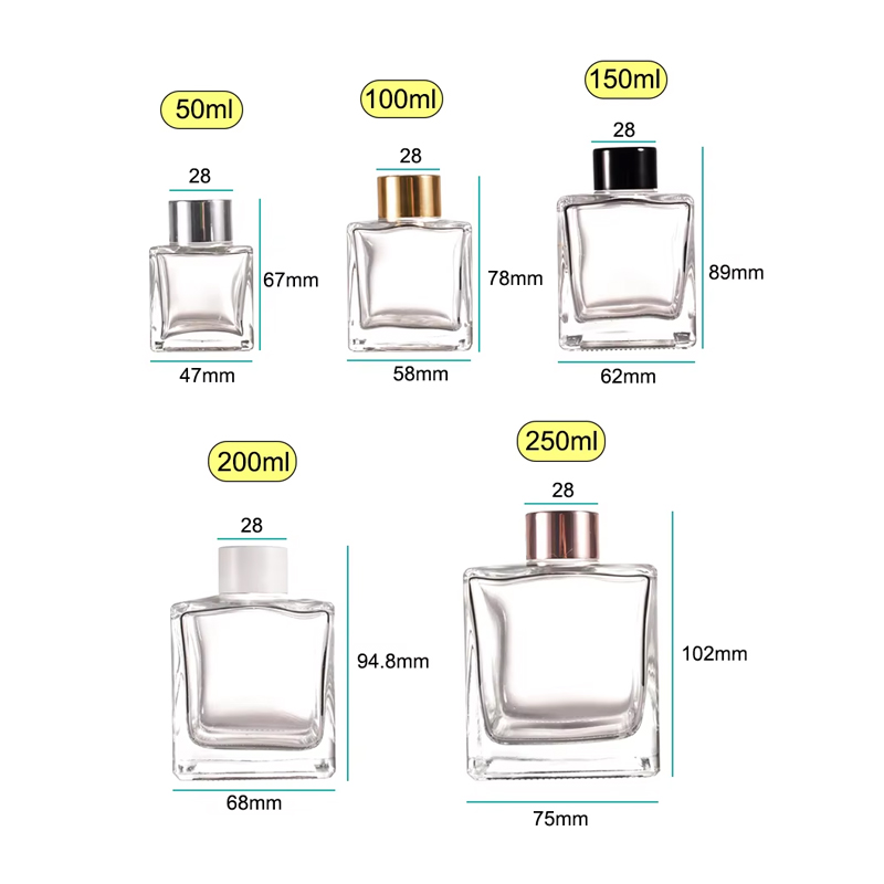 زجاجة ناشرة زجاجية مربعة الشكل مع الروطان
