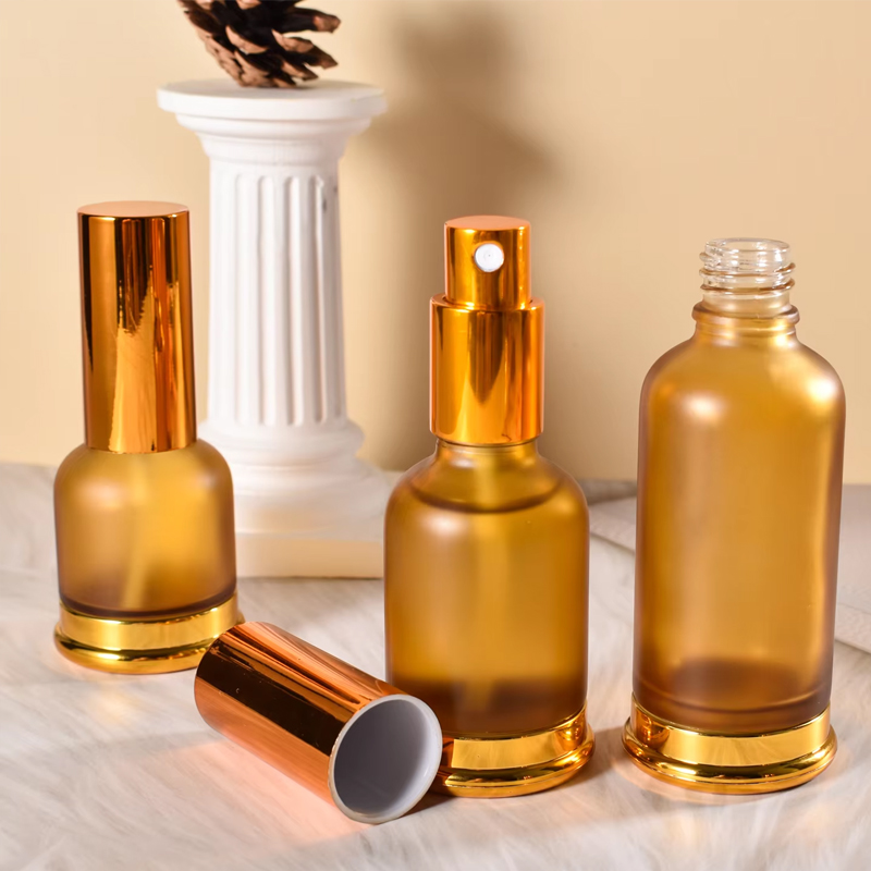 25 مل 30 مل 50 مل زجاجة رذاذ عطر من الزجاج المتجمد البرتقالي مع قاعدة