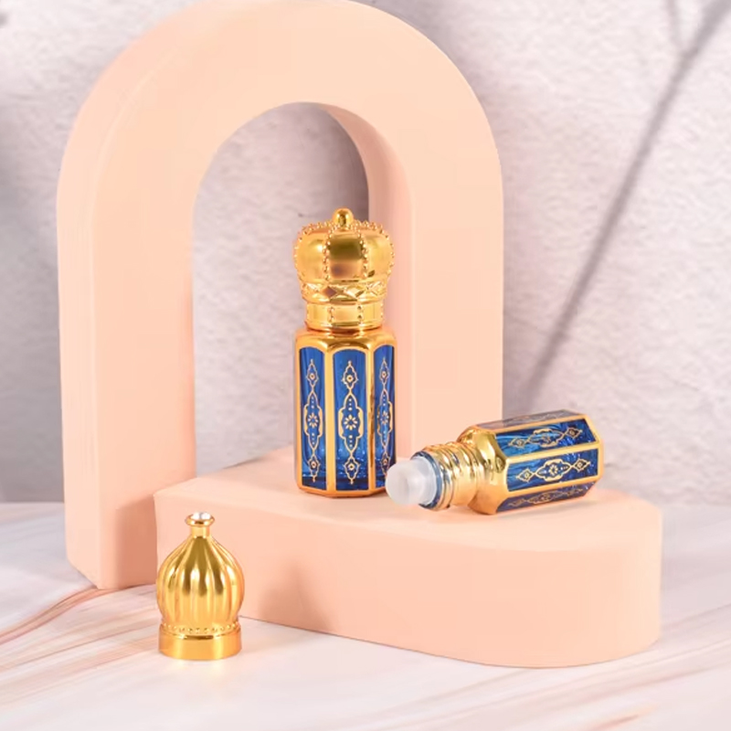 زجاج مثمن 3 مل 6 مل 12 مل زجاجة دوارة طلاء ذهبي للأشعة فوق البنفسجية زجاجات العطار للزيوت الأساسية