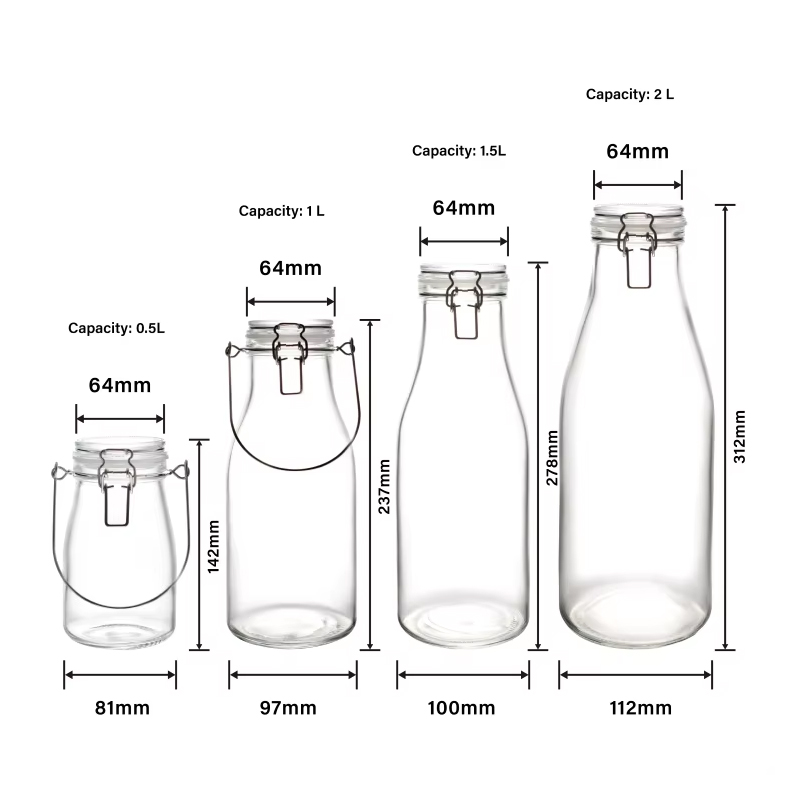 0.5L 1L 1.5L 2L المطبخ الغذاء الزجاج تخزين جرة الجرار الزجاجية محكم مع غطاء زجاجي المطاط