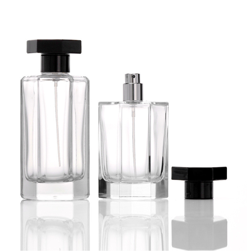 زجاجة عطر سداسية فريدة سعة 50 مل و100 مل مع بخاخ مضخة مع ملصقات مخصصة