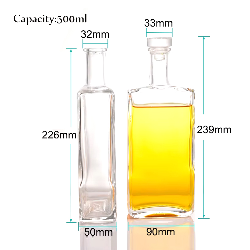 زجاجة خمور زجاجية شفافة مربعة مخصصة مع غطاء زجاجي